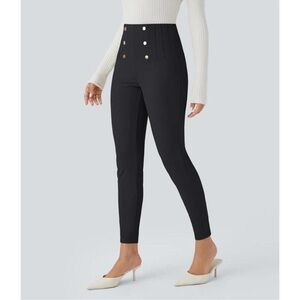 HALARA Black High-Waist Button Front Ponte Leggings